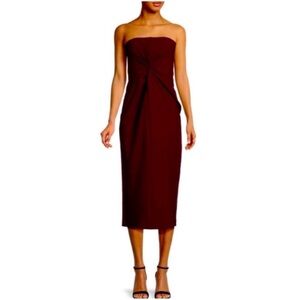 Cinq a Sept Burgundy Red McKenna Strapless Knot Midi Cocktail Wedding Dress 2